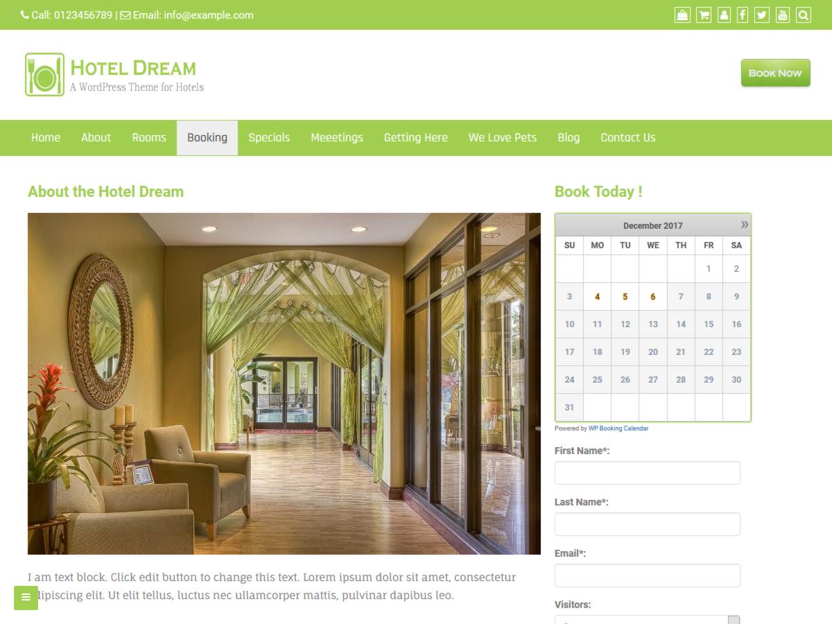 Tema WordPress Dream per hotel